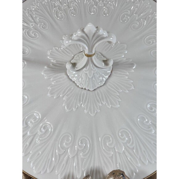 Lenox Ivory China Chateau Center Handle‎ Sandwich Tidbit Dessert Tray 24 K Gold - Picture 3 of 12